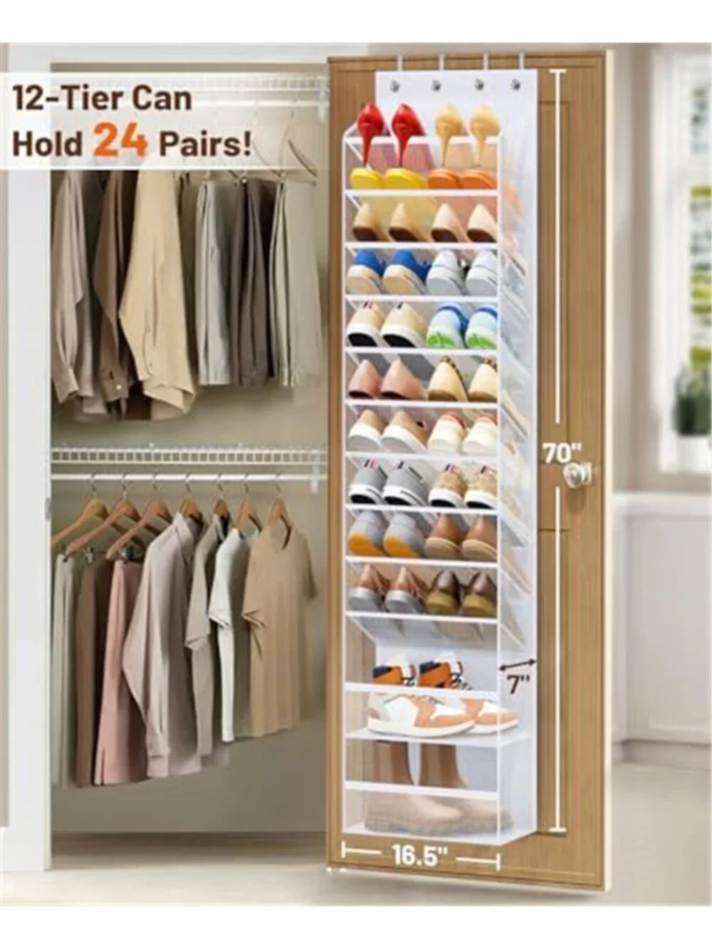 Over Door Shoe Organizer 12 Tier Hanging Storage Rack Closet Shoes Holder